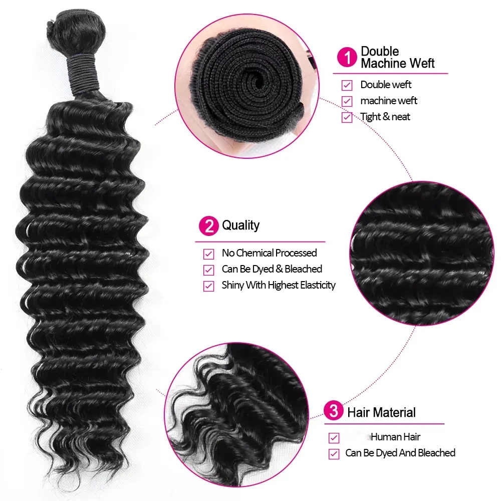 Extensions de cheveux humains  - Deep Wave 3 Bundles With Closure avis et prix